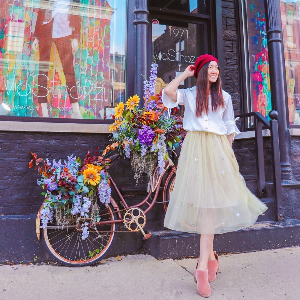 V-Neck Button Shirt + Sequin Tulle Skirt Set